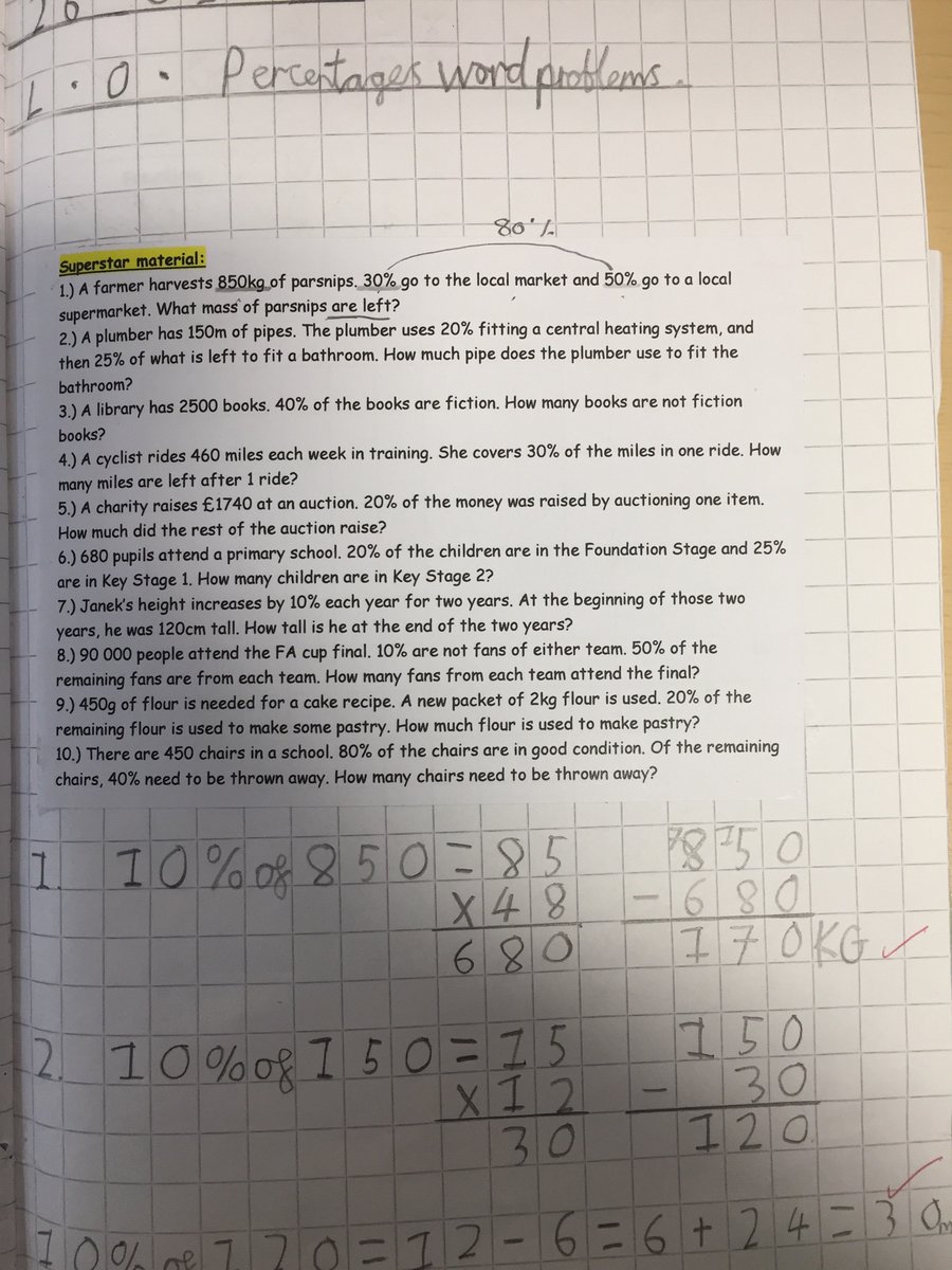 ClaveringTS27's tweet image. #6JB In Mathematics, we have been solving percentage word problems. Take a look at Alfie’s fantastic problem solving. 👍🏻