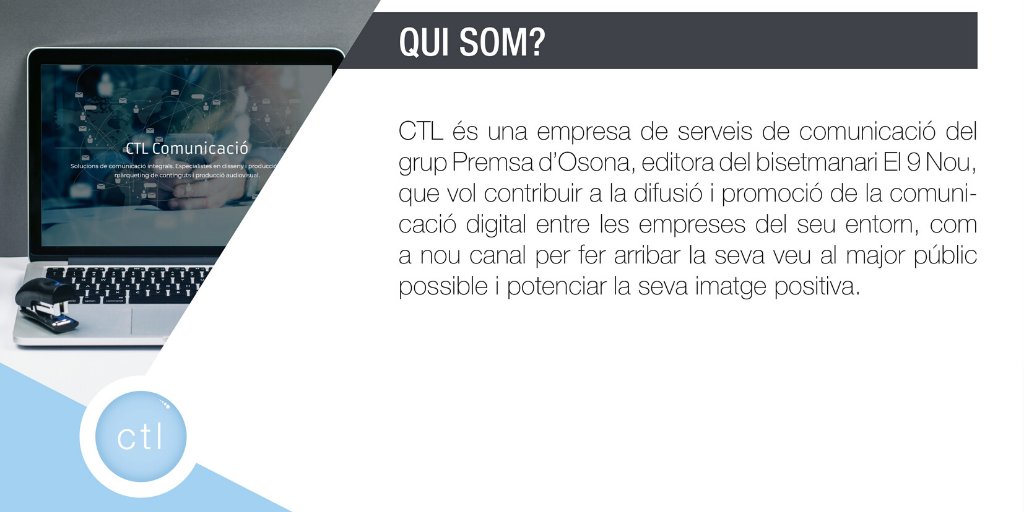 ctlcomunicacio's tweet image. 👉 Si encara no ens coneixes, aquí t'expliquem qui som, d'on venim i com podem fer camí conjuntament. T'animes? 👇
📲 93 889 49 49 
💻 ctl.cat
📧 info@ctl.cat || nousclients@ctl.cat 
#marquetingdigital #comunicaciócorporativa #gestiódexarxessocials #brandedcontent