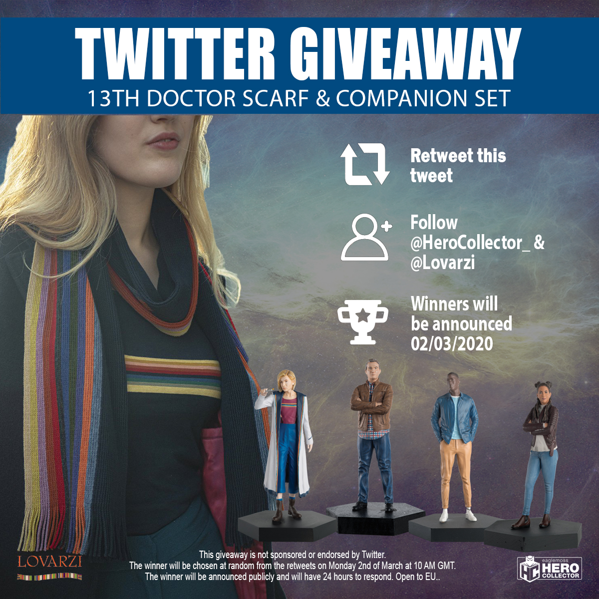 HeroCollector_'s tweet photo. To celebrate the end of a great season of #DoctorWho we've teamed up with @Lovarzi to bring you this amazing giveaway! 

Retweet this post and follow both Lovarzi and Hero Collector to be entered for the chance to win a #13thDoctor scarf and companion set! 

Open to EU. https://t.co/OtXwq2rGxS