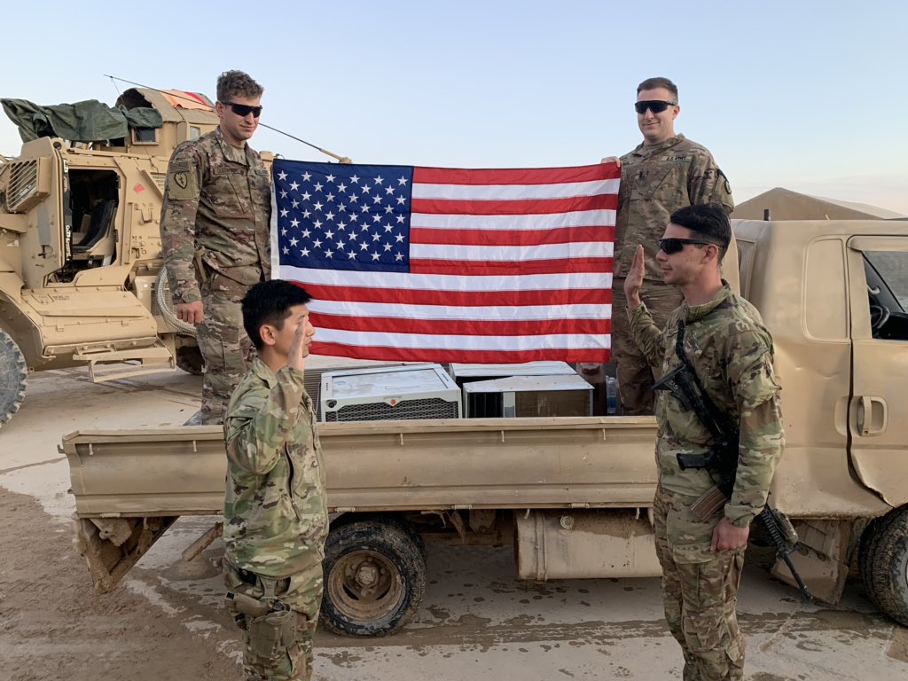 CPT_Ehie's tweet photo. Every opportunity to recognize an awesome leader taking the oath to support and defend our constitution, is always cause to celebrate. Congratulations to SGT Murtagh and his wife on their recent re-enlistments. #protectthefrontier #executewithviolence https://t.co/Xxf4lKsWLB