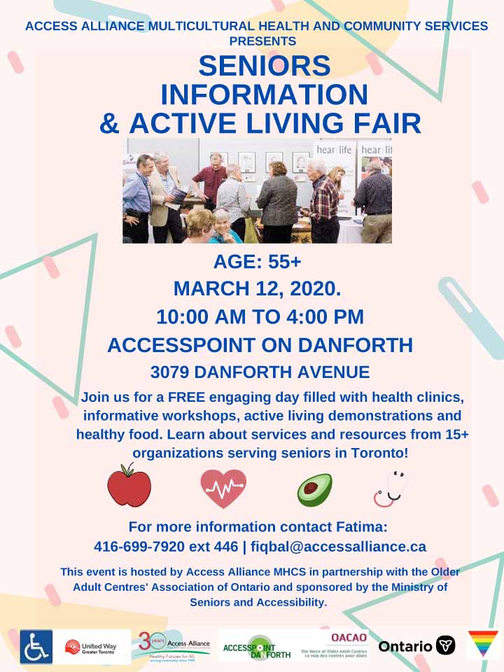 AccessAlliance's tweet photo. Join us on March 12, 2020 at #AccessPointOnDanforth the Seniors Information and Active Living Fair @AccessAlliance #SALC @ONgov @UWGreaterTO https://t.co/tIJ4upDZkq