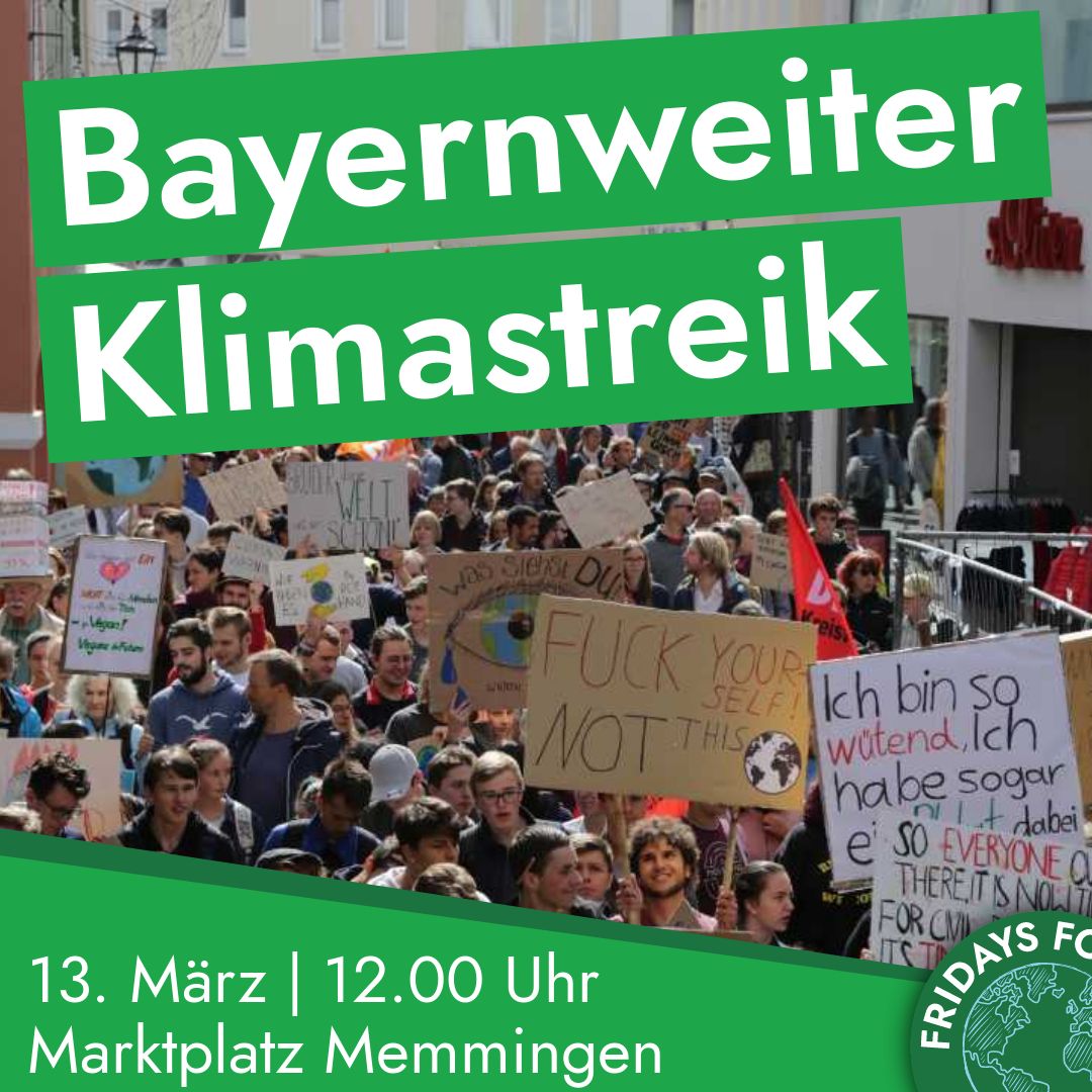 fff_memmingen's tweet photo. Wir gehen am 13. März gemeinsam auf die Straße. Am 15.03. finden die Kommunalwahlen statt und wir fordern das in Bayern auch  regional Umweltschutz betrieben wird. Teilt euren Freunden, Familien, Bekannten, Nachbarn, Mitschülern davon mit und teilt dieses Bild 💚🌱 https://t.co/NDvQWk9KPR