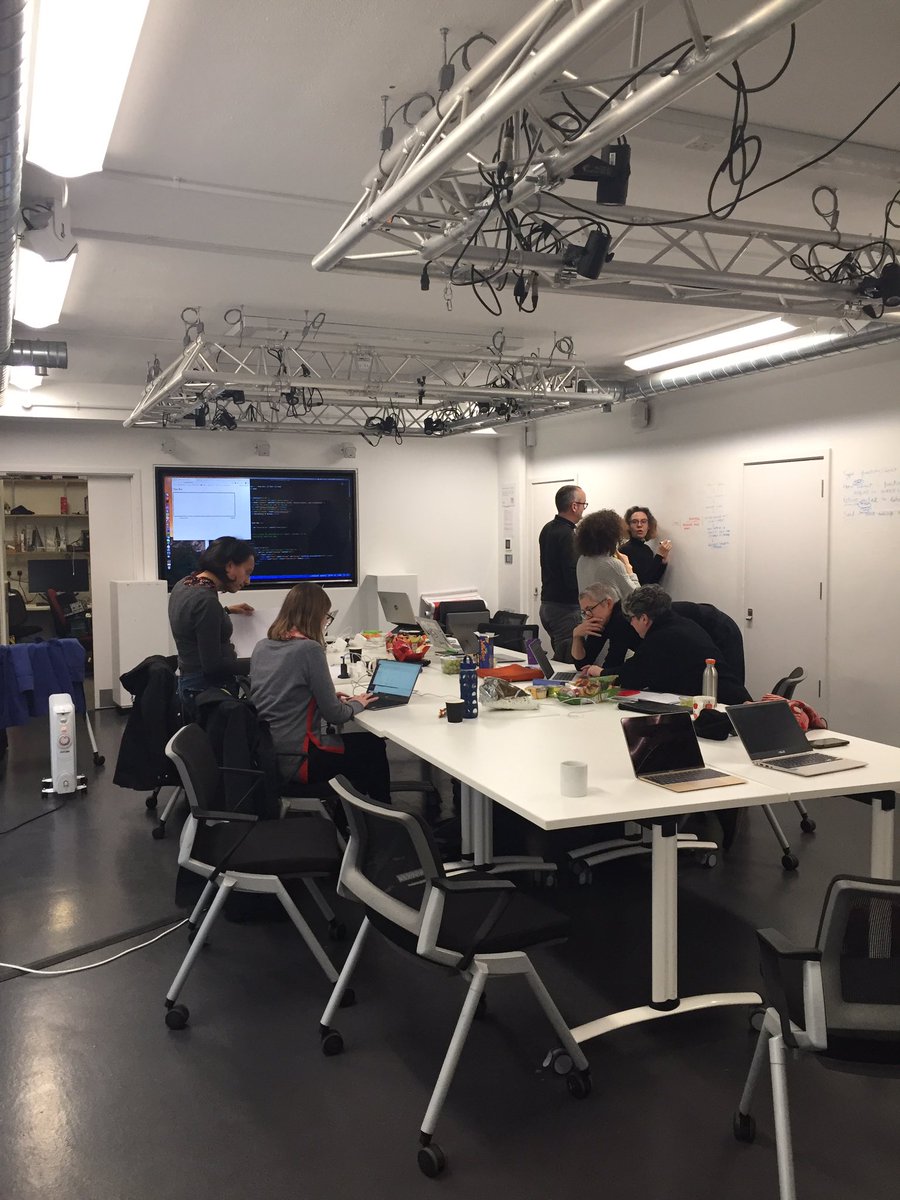 FACT_ntwrk's tweet photo. Coding workshop 2: making the feminist chat bot speak or making JavaScript and Python have a conversation with each other. Thanks @SuzeShardlow for another great session and to all participants for engaging, coding, asking and critiquing #feministcoding @wsharon145 @cc_chevalier https://t.co/xcp1FnQyYp