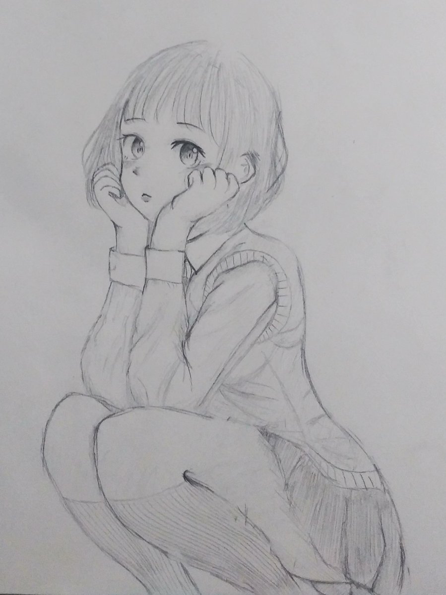 名無し お絵かき アナログ できた 下絵のが可愛いけど まぁ上出来です 笑 絵描きさんと繋がりたい アナログ絵 アナログイラスト 女の子イラスト