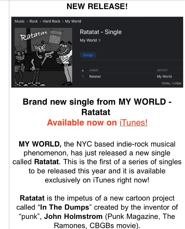 “Ratatat” My World’s new single is out today only on iTunes. Please check it out! #mungermusicincdistribution #myworldband#1stofmanysingles#itunes #itunesmusicfestival #intthedumps#rovaentertainment#punkmagazine##johnmontalbanobass #suproamps#gibsonguitars#tech21nyc#mxrpedals