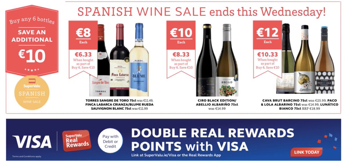 What better way to sit out storm Jorge than with something from our Spanish Wine Sale <a href="/SuperValuIRL/">SuperValu Ireland</a> 👇 this is just a small example of the great wines on offer and our Buy 6 Save €10 is live also ..