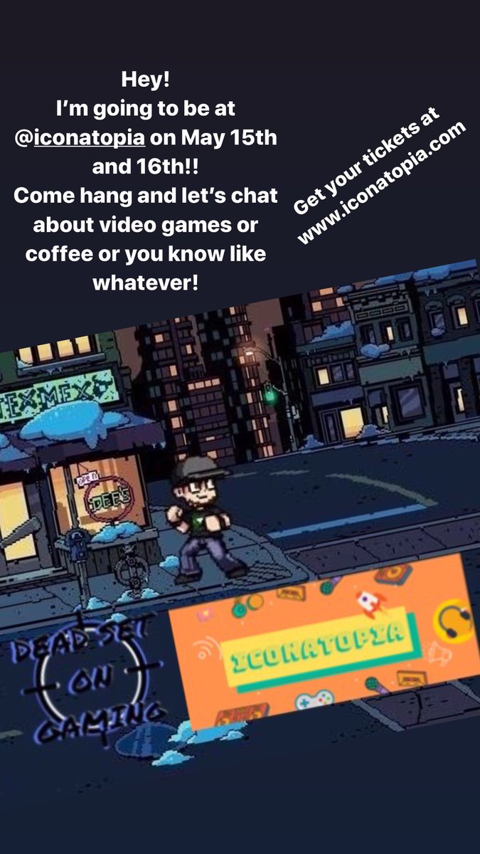 DeadSetOnGaming's tweet photo. Hey folks!
I’m gonna be at @iconatopia this coming May!
Hit me up let’s chat!
Tickets on sale now!
.
.
.

---------------------------------
#Iconatopia #VideoGames #RetroGames #Gamer https://t.co/59skDT5Tlf