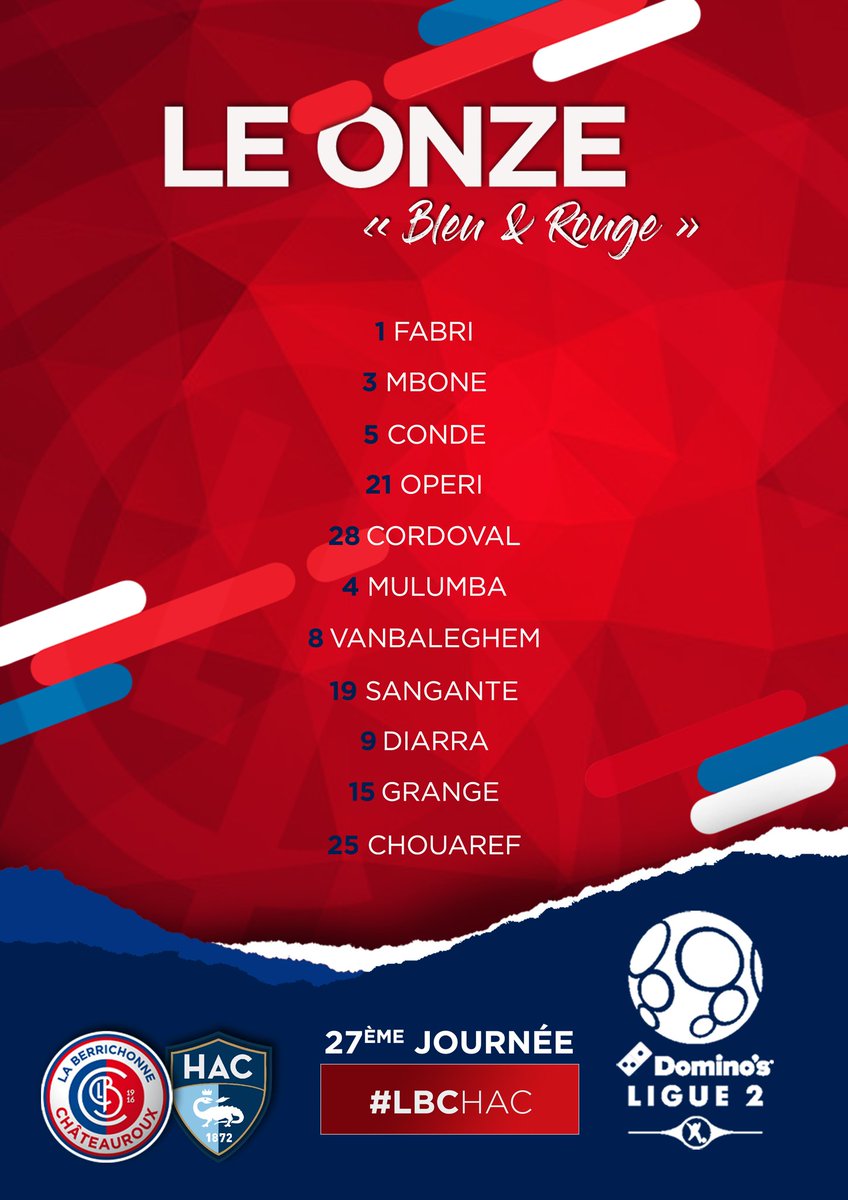 LaBerrichonne's tweet photo. 𝙇𝙚 𝙊𝙣𝙯𝙚 𝙙𝙚 𝙙𝙚́𝙥𝙖𝙧𝙩 🆚️ le @HAC_Foot ! 💥👊🏼

#LBCHAC 📲

#TeamLBC 🔵🔴 #AllezLaBerri https://t.co/mU8vTJG2gz