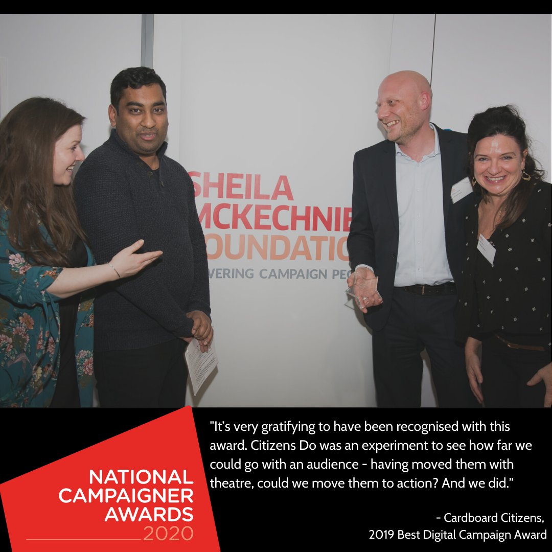 SMKcampaigners's tweet image. 2019 saw @CardboardCitz win the Best Digital Campaign Award for their Citizens Do campaign, a people-powered movement to tackle homelessness &amp;amp; support people affected by it. 
Know an organisation similarly doing great work? Nominate today! lght.ly/7nhejmj
#lovecampaigning
