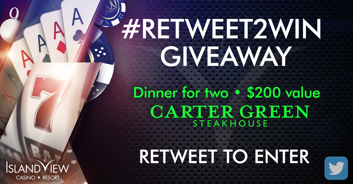 This week we're giving away $200 Value at Carter Green Steakhouse! Follow us and retweet for your chance to win! Winner to be announced Thursday, March 5 !

#islandviewcasino #gulfportms #retweet2win #harlemglobetrotters #mscoastcoliseum