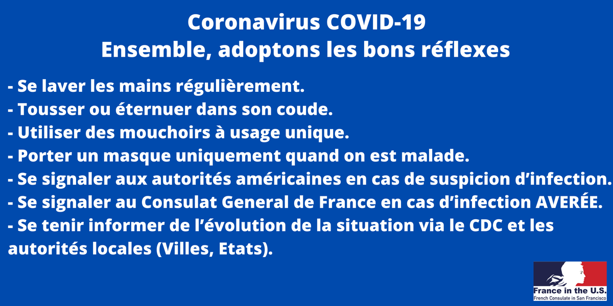 French Consulate In Sf On Twitter Depuis Janvier 2020 Une Epidemie De Coronavirus Covid 19 S Est Propagee Les Autorites Sanitaires Sont A L œuvres Pour Lutter Contre La Propagation Des Moyens Simples Pour Lutter