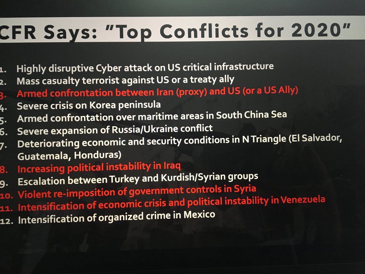 8) That's enuf for today, even though there are more. But it's interesting to watch the events predicted on 1 January by  @CFR_org as "things that could happen this year." All those in red have already occurred to some degree