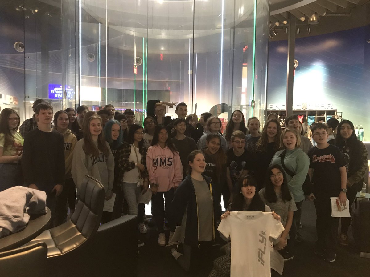 jlclark21's tweet photo. We had an  absolute blast at iFly today!  Ss did some calculations to find terminal velocity.  Then, Ss compared it to their actual terminal velocity from their flight.  We had a girl get within 6% error! @McCleskey_MS @MO_Keeffe @STEMcobb #iFly @cobbscience https://t.co/qF78rbS5YV