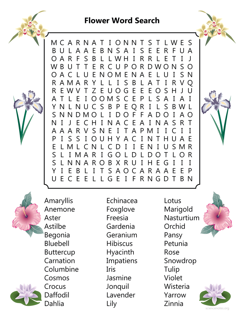 Pick all the flowers in the flower word search puzzle! 