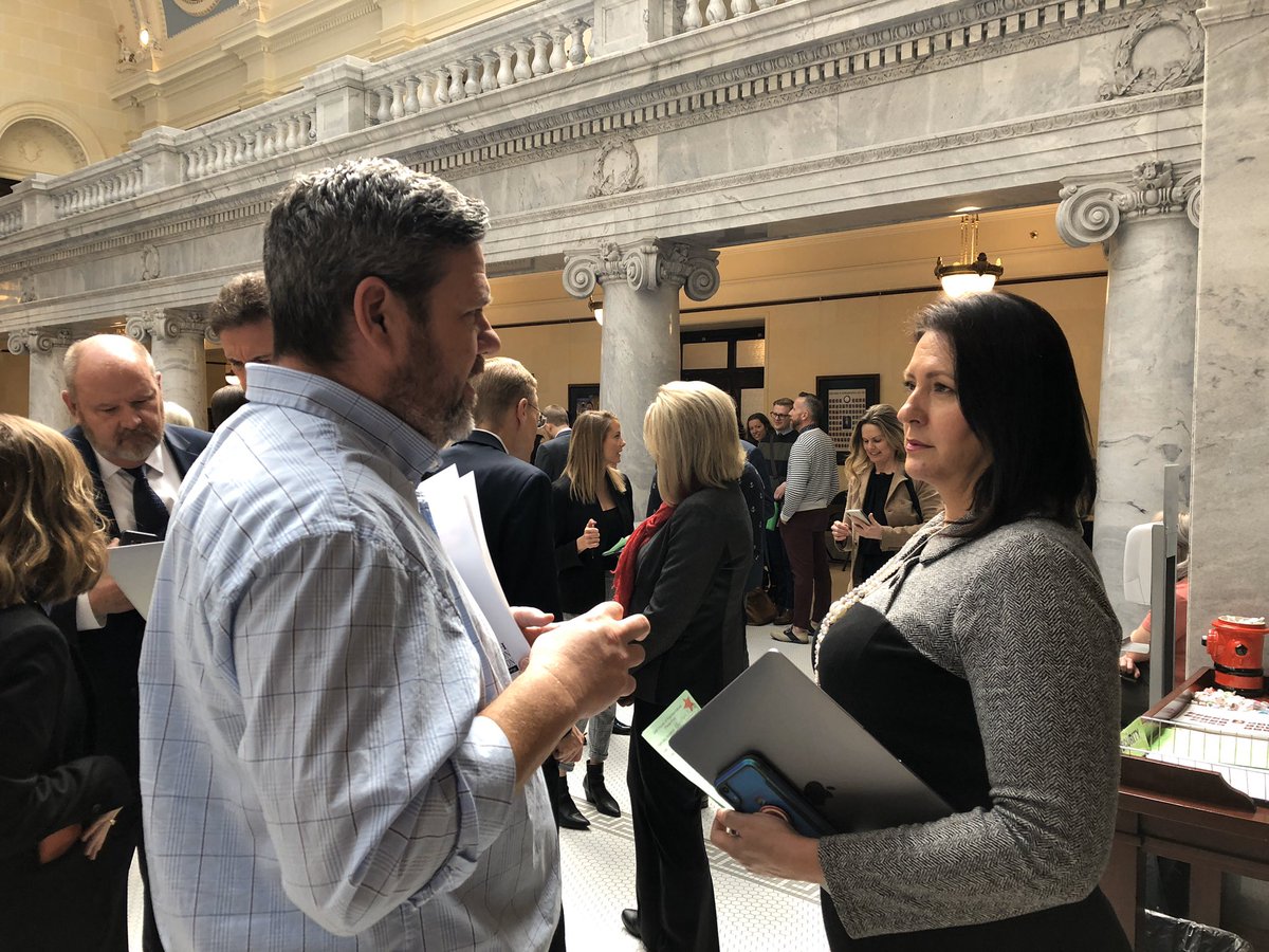 Utah_teacher's tweet photo. Granite district math teacher Brad Gibson discusses his concerns with education funding with his rep, Kim Coleman #RedForEd #StartWith6% https://t.co/krJUzy3TLz