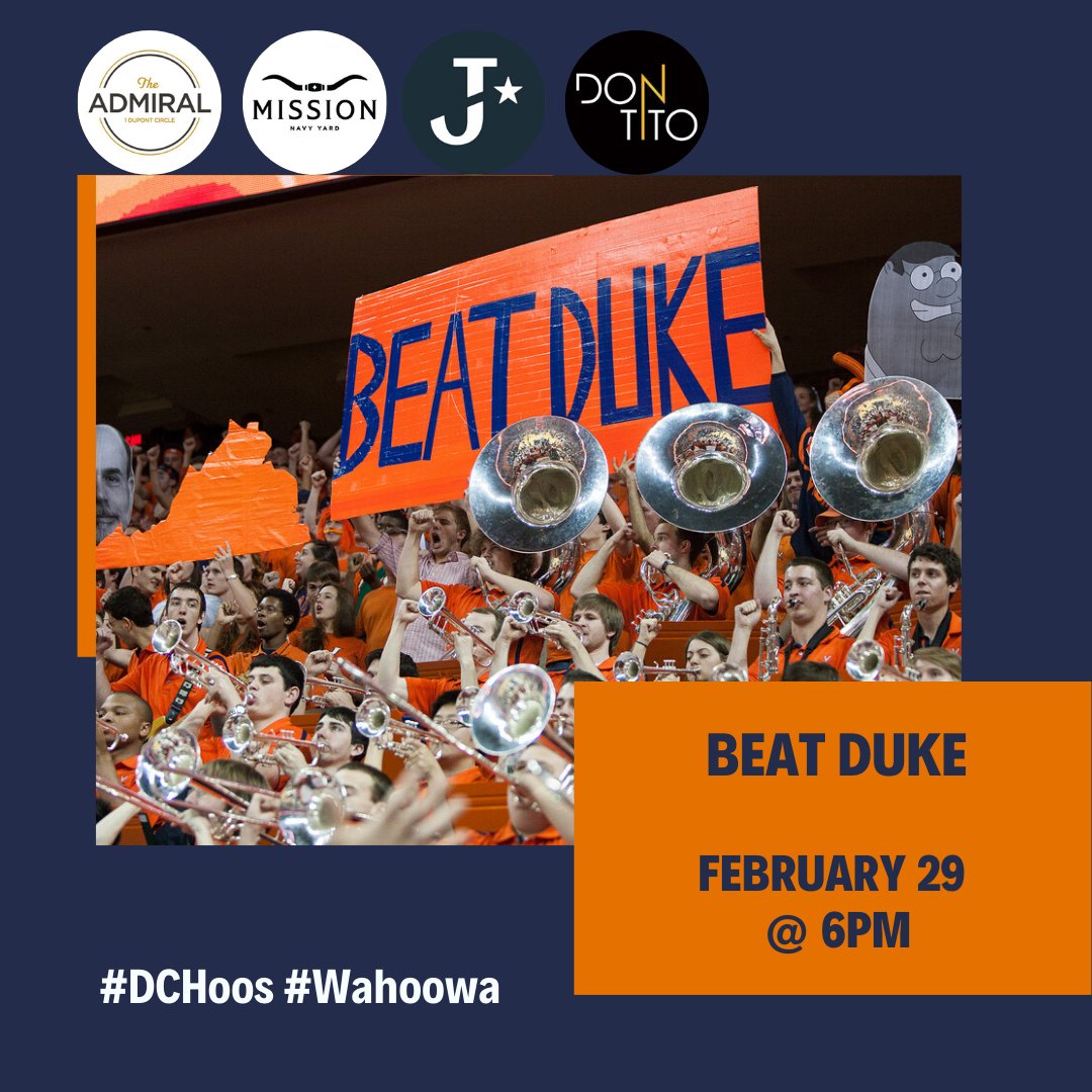DCHoos's tweet photo. Tomorrow is game day! Spend part of your leap day at one of our gamewatch parties (@admiraldupont, @JakesTavernDC, @dontitova & @missionnavyyard). See you tomorrow night- tip off is at 6PM. #DCHoos #Wahoowa https://t.co/zLccO1g3q1