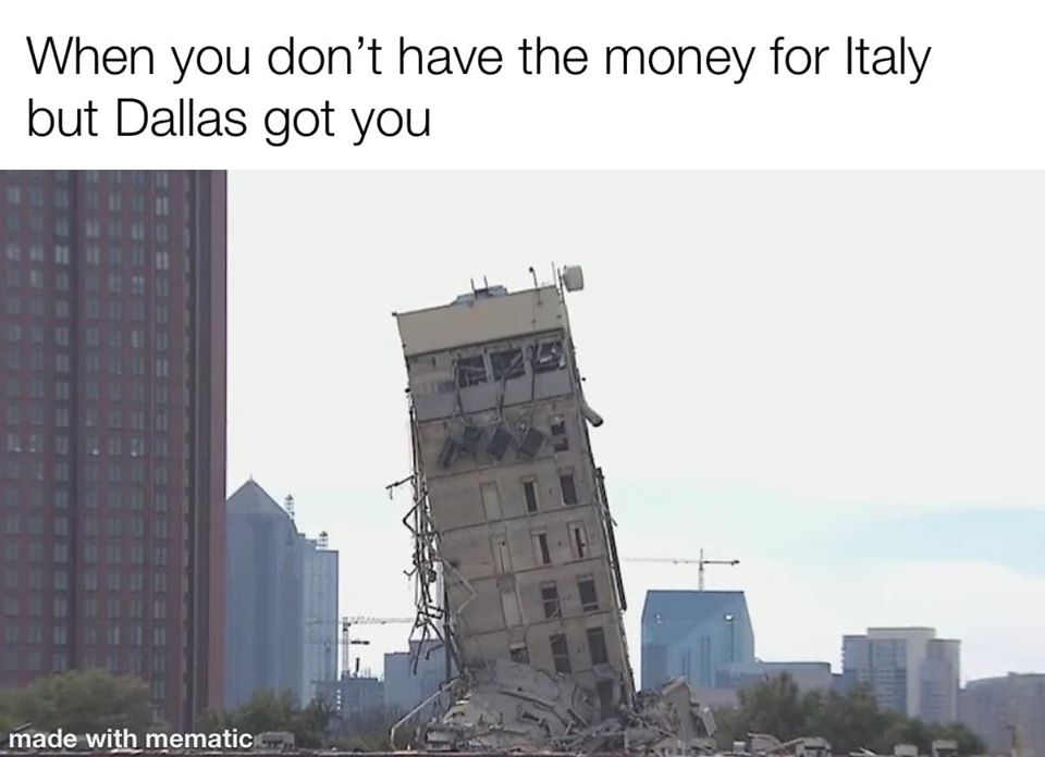 AngelaWeller16's tweet photo. Leaning Tower of Dallas.Proof that Texas is stronger than the rest ??Also How many home sold in DFW this week? https://t.co/EWWJdflyir https://t.co/gGRO8PgRTa