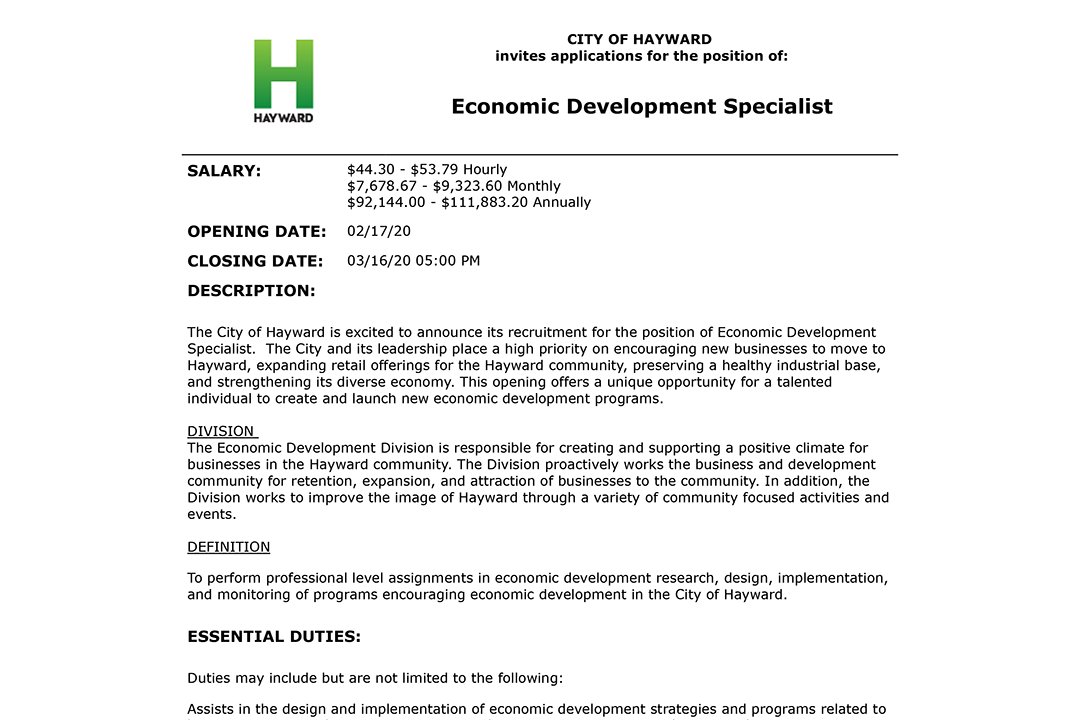 So many cool things going on in the City of #Hayward. This is a great opportunity to join their stellar #EconomicDevelopment team. Apply today! governmentjobs.com/jobs/2702768-0… #HaywardUpward