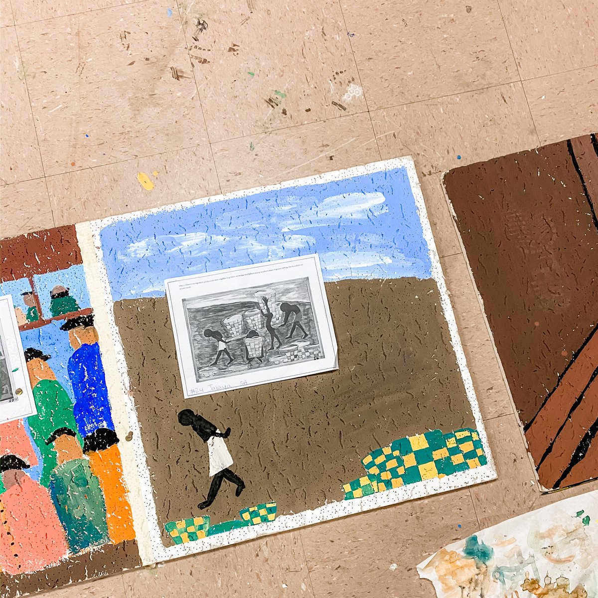 gbelindamartin's tweet photo. In Celebration of Black History Month, Ms. Zebrowski’s Visual Arts classes at @BHS_Excellence have been painting ceiling tiles based on Jacob Lawrence’s “The Migration Series.” Check out some amazing works in progress!
@HCSOppZone @ArtsHcs #HCSArts #BHSExcellence https://t.co/XzVFwpbuec