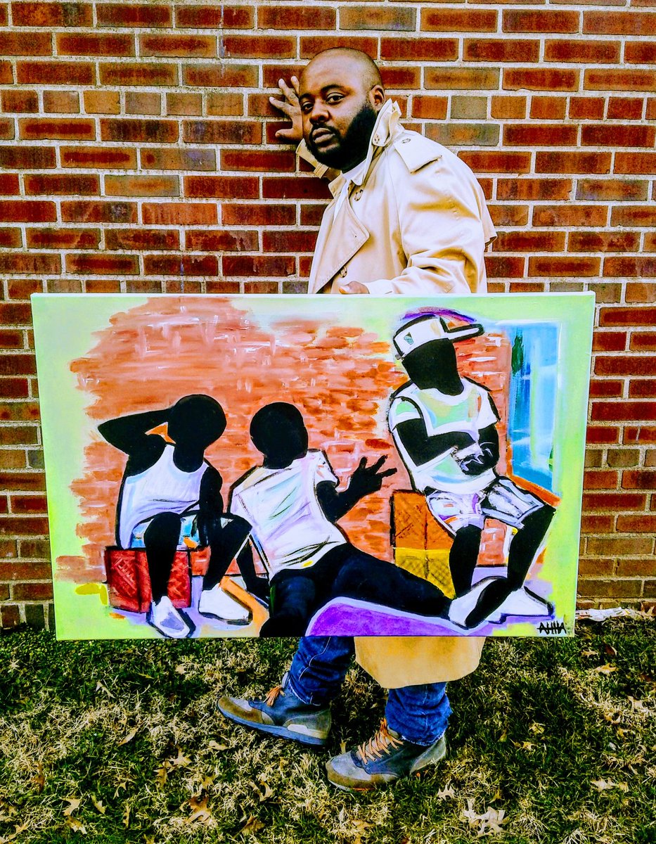 AhHaArt1's tweet photo. Sometimes you have to pose with your work. Makes it even more official. lol #FamilyArtMoney #ArtOfficial #blackarthistory #blackartwork #BlackArtist #blackart #BlackPainters #PhillyArtist https://t.co/tuSJUfKuL4