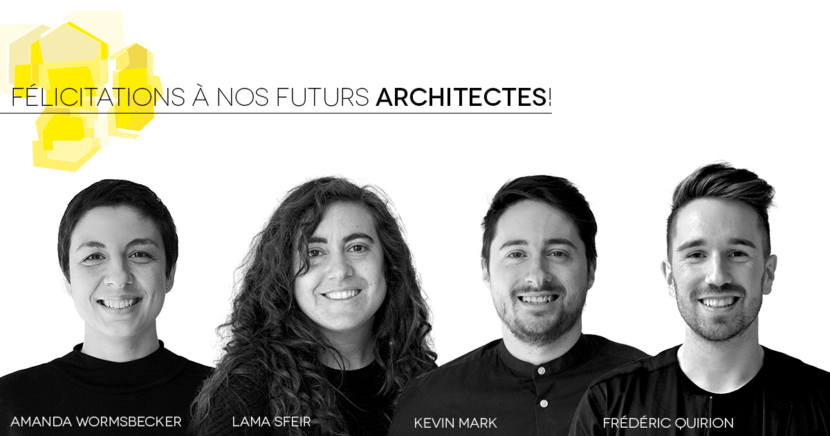 BGLA_QC's tweet photo. Amanda Wormsbecker, Lama Sfeir, Kevin Mark et Frédéric Quirion ont réussi l'examen de l'ExaC haut la main et seront bientôt membres de l'Ordre des architectes du Québec. BGLA est très fière de vous!💛#BGLA #architects #OAQ @OrdreArchiQc https://t.co/MCrcK1dg4r