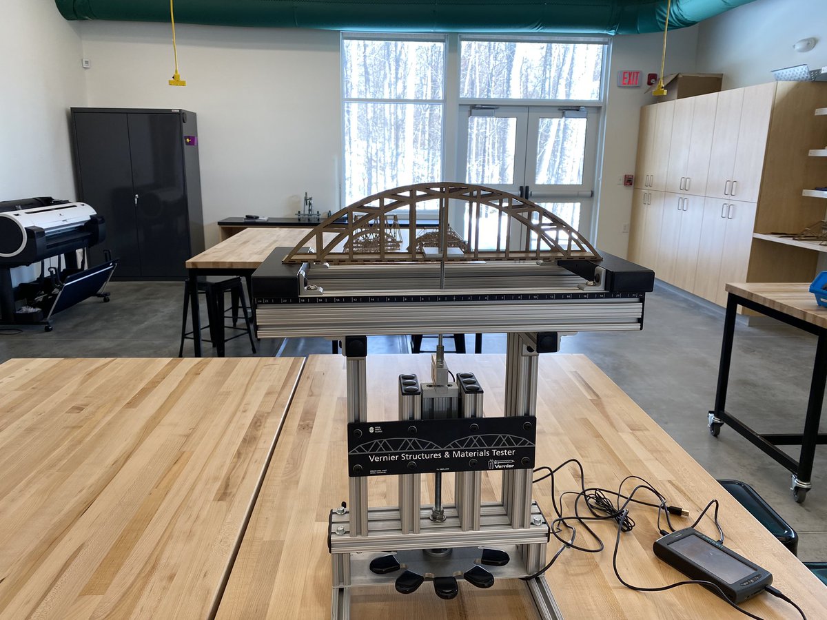 Maxwell_D_J's tweet photo. @HebronAcademy students in Principles of Engineering class test model bridges they designed in @Onshape CAD software and cut with @glowforge laser cutter #engineering #bridgecompetition #trussdesign #myhebronstory https://t.co/MAj24JNahU