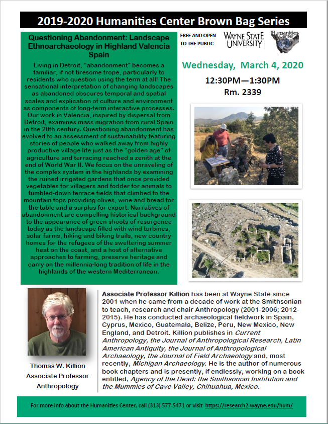 Wednesday, March 4, 2020 Thomas Killion will be talking about Questioning Abandonment!
The event will be held in 2339 Faculty Administration Building at 12:30pm-1:30pm
Hope to see you all there! #waynestate