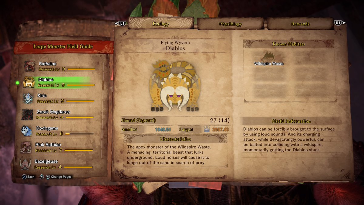 MHinfo_en's tweet photo. Diablos can be forcibly brought to the surface by using loud sounds. And its charging attacks, while devastatingly powerful, can be baited into colliding with a wildspire, momentarily getting the Diablos stuck. #Iceborne https://t.co/WeJKdHWVSX