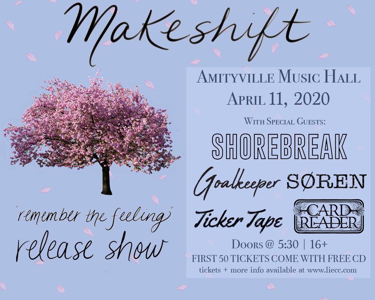 SHOW ANNOUNCEMENT! Makeshift’s record release will be on April 11th! Support from Shorebreak, Goalkeeper + more! First 50 tickets come with a free CD!🎫: LIECC.com