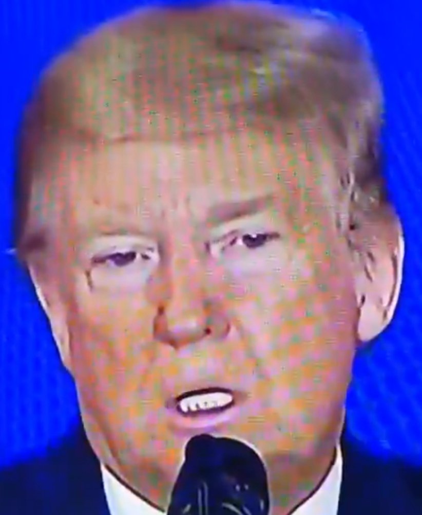 MotherSquid's tweet photo. @TomJChicago Have you seen video where a small white object falls from trumps nose? A white pellet just drops from his nose &amp; lands in front of him. 
He hasn't slept in 48 hours &amp; he has white stuff falling out of his nose. Doesn't anyone have the balls to demand explanation?
#DrugTestpotus https://t.co/4KolqLZbP9