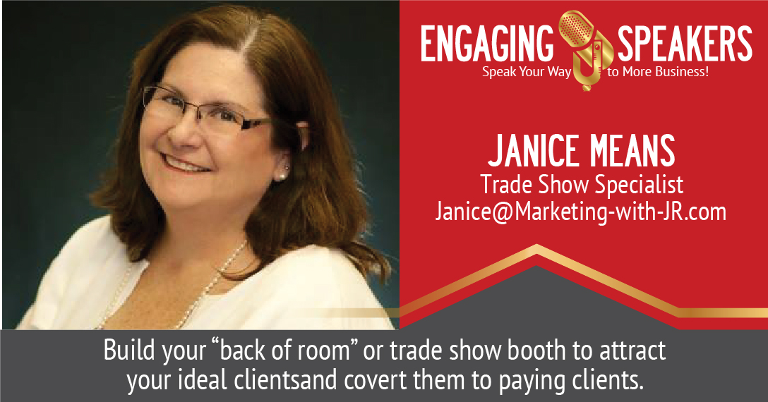 EngagingSpeake2's tweet photo. Janice Means is our Trade Show Specialist. 
She is the President of Marketing with JR. Janice specializes in assisting organizations, speakers, and not-for-profits in maximizing their tradeshow and event success.
Have an upcoming tradeshow? Janice can help! 
#engaging #speakers https://t.co/hr1XD3Vr1G