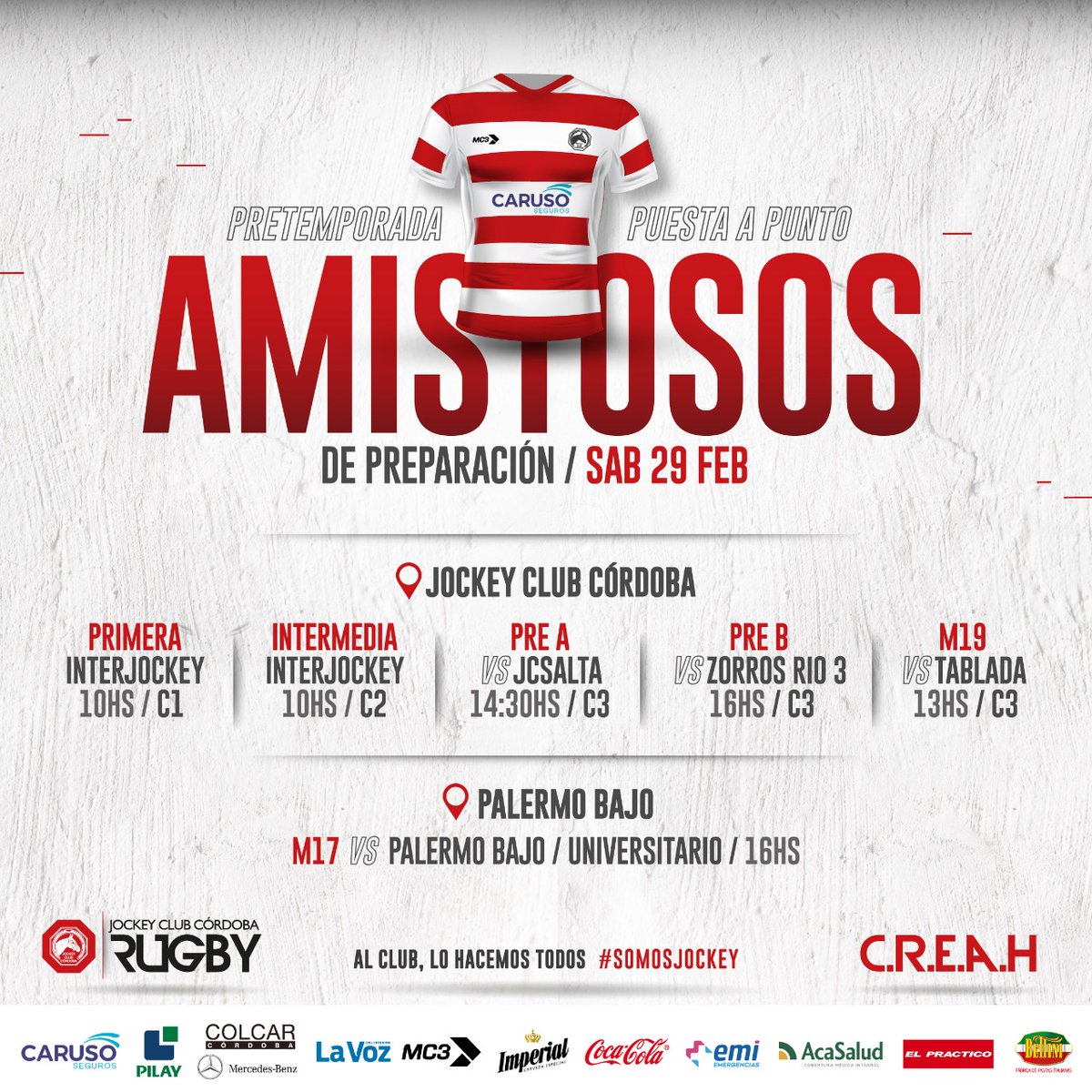 jccrugby's tweet photo. ¡Finde a puro rugby! 🔜
Será un sábado lleno de amistosos en el club. Se viene el #InterJockey de Primera e Intermedia, pero también juega la Pre, la M19 y la M17. ¡Todos invitados para acompañar a nuestros equipos! 🤜🤛

#SomosJockey
#FamiliaRojayBlanca https://t.co/ej7WOCxFwH