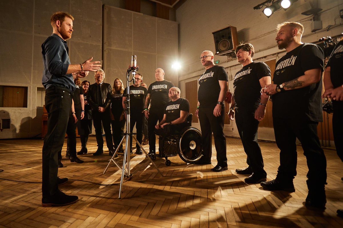 BonJovi's tweet photo. JBJ &amp; Harry got together to record a special version of #Unbroken for the Invictus Games. The recording features the Invictus Games Choir, made up of wounded, injured, and sick veterans and serving personnel of the UK Armed Forces.

#WeAreInvictus  @WeAreInvictus https://t.co/UHYhY3r5zs