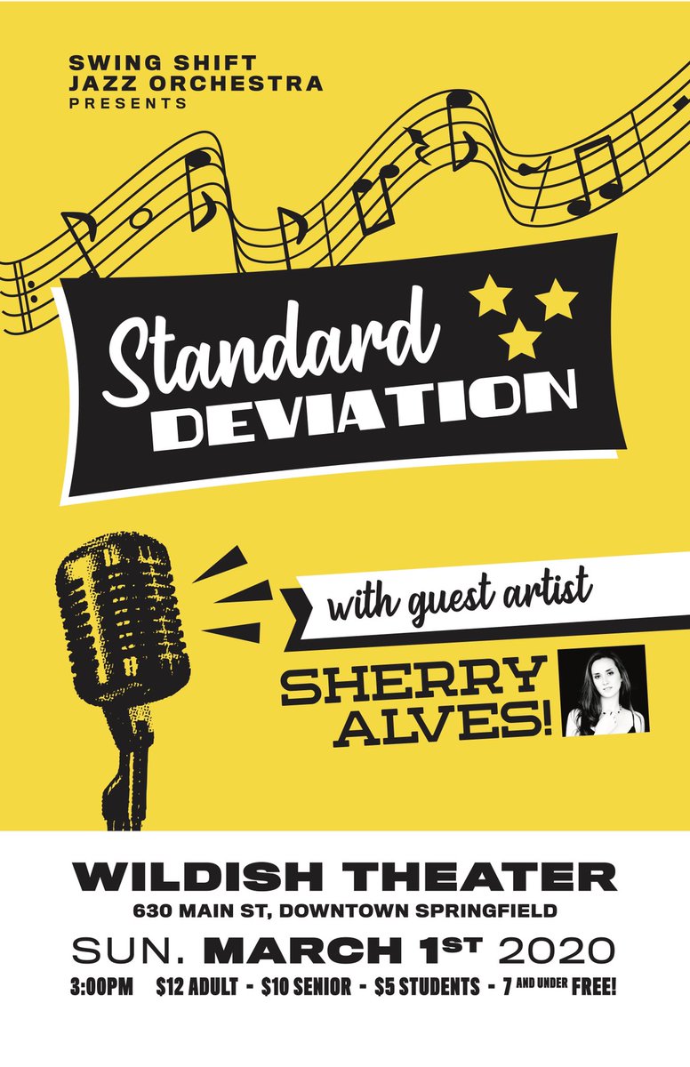 Swing Shift Jazz Orchestra Presents:

Standard Deviation

Sunday March 1st, 3:00 PM

With Guest Artist Sherry Alves!

Tickets: wildishtheater.com
Adults $12
Seniors $10
Students $5
Kids 7 &amp; Under Free