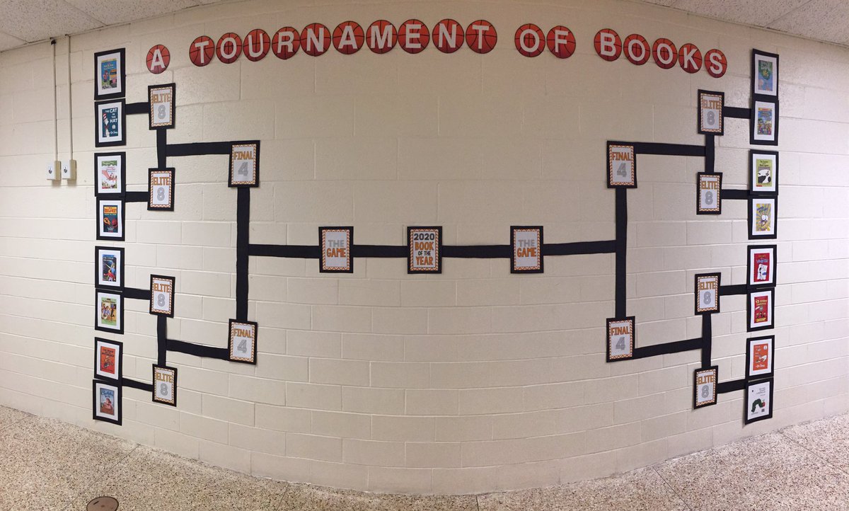 bekahflora's tweet photo. Coming soon to all you @BMESMustangs! We are getting into some March Madness style book tournament fun! Couldn’t have done this without the help of everyone who gave me input for their favorite stories AND these awesome kiddos who helped me build the biggest visual EVER! #fcpsva https://t.co/mj89iSdPfc