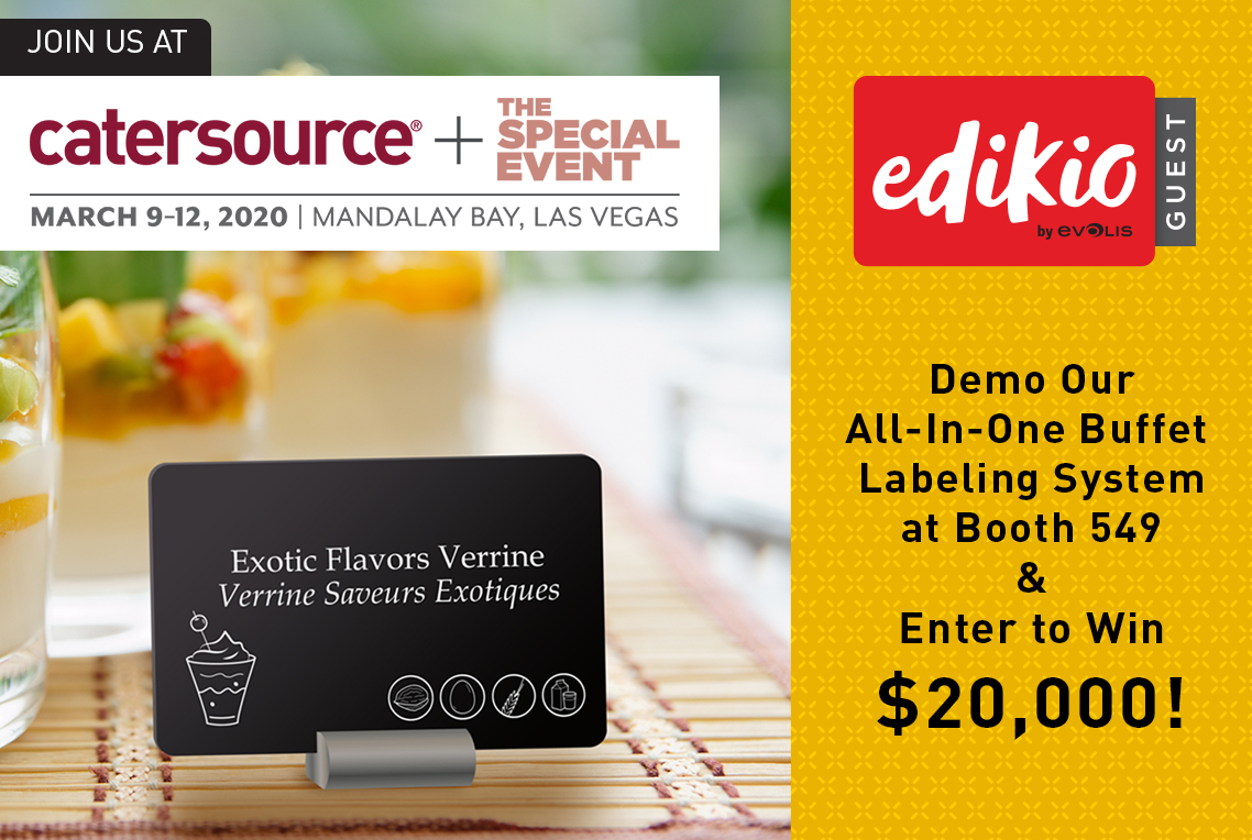 JonPalmisano's tweet image. Looking forward to seeing the world&apos;s top caterers in #Vegas on March 11-12. If you&apos;re going to #Catersource2020, check out @EdikiobyEvolis at booth 549. Learn to create stunning, food-safe &amp;amp; reusable labels that enhance your brand and tell your guest what&apos;s cookin&apos;.