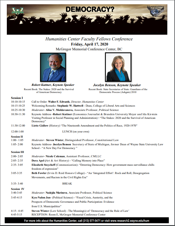2019-2020 Faculty Fellows Conference

NB: The Humanities Center welcomes students at our conferences Our staff can manage sign-in sheets if faculty assign the conference or individual talks to their classes.