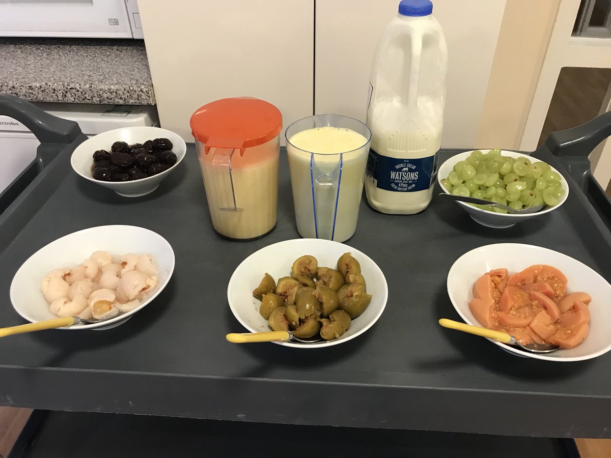 HospitalMeadows's tweet photo. Fruit tasting!🍇🍓 trying out different exotic fruits with double cream and delicious mango milkshake. Can you guess the different fruits? #mangomilkshake #prunes #constipation #fibre #figs #lychee #guava #grapes @sabpNHS https://t.co/X7efNzPXLf