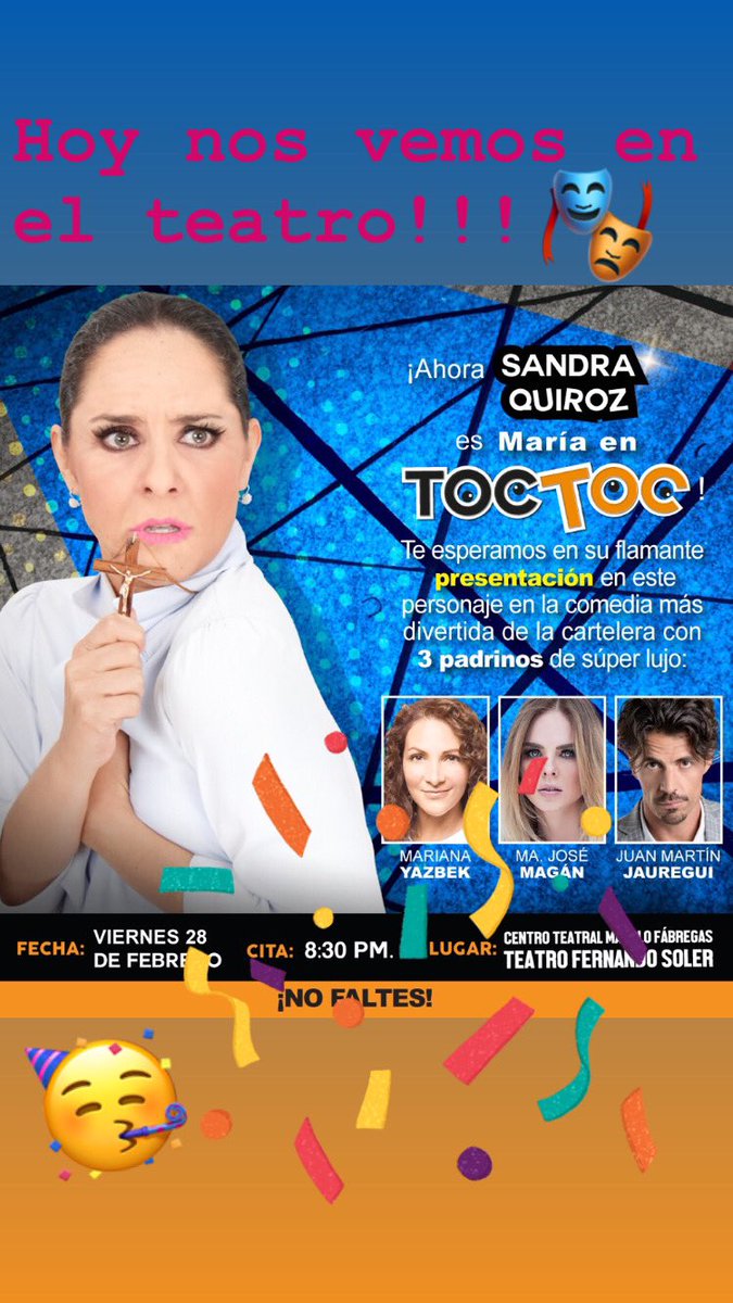 Acompáñame hoy a las 9pm en el Teatro Fernando Soler. TOC TOC!!!