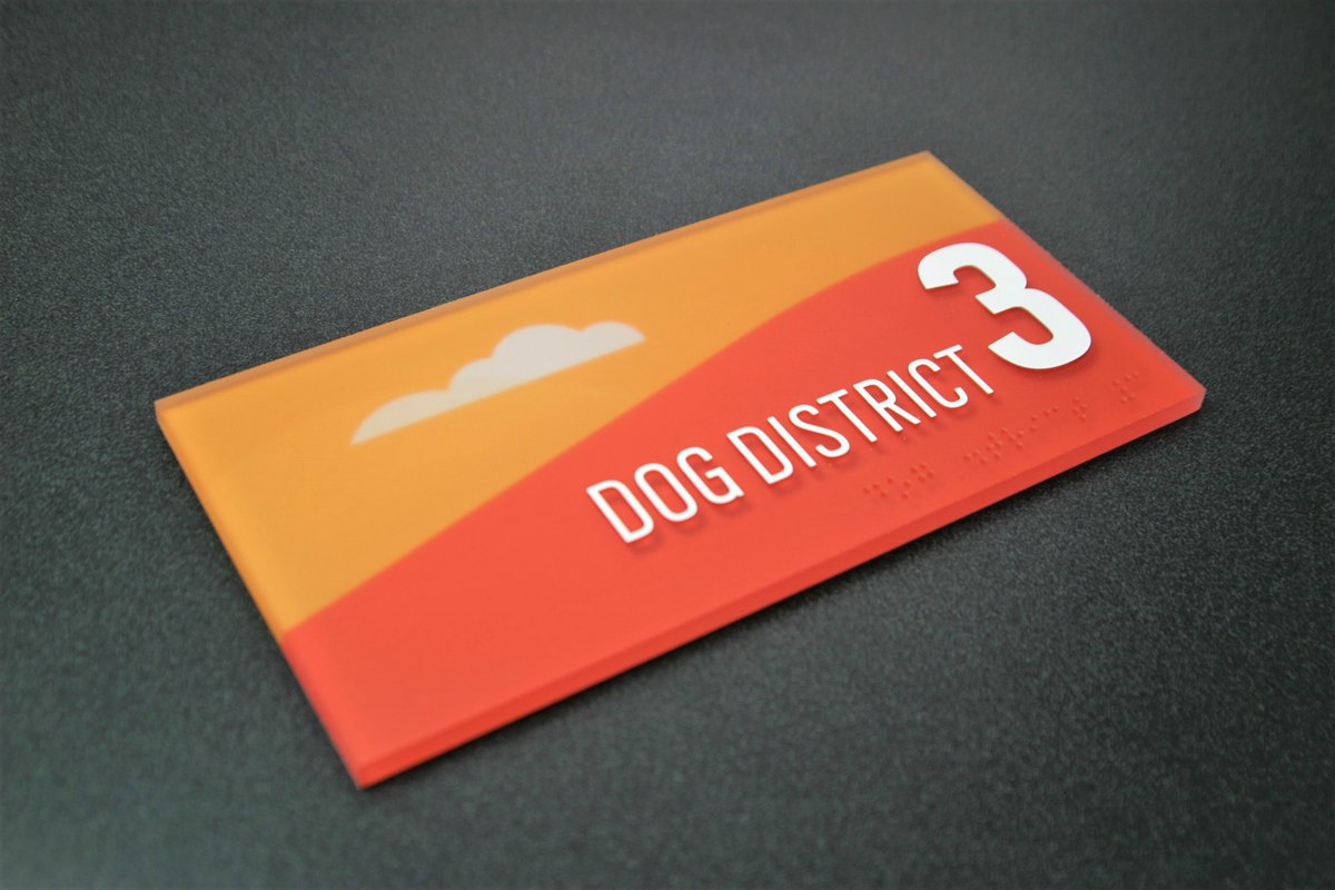 "From Our Shop" - 1/4" photopolymer material with subsurface digitally printed graphic with ink tipped integral raised text with protective clearcoat finish on surface. #polymer #adacompliant #interiorsignage #fromourshop