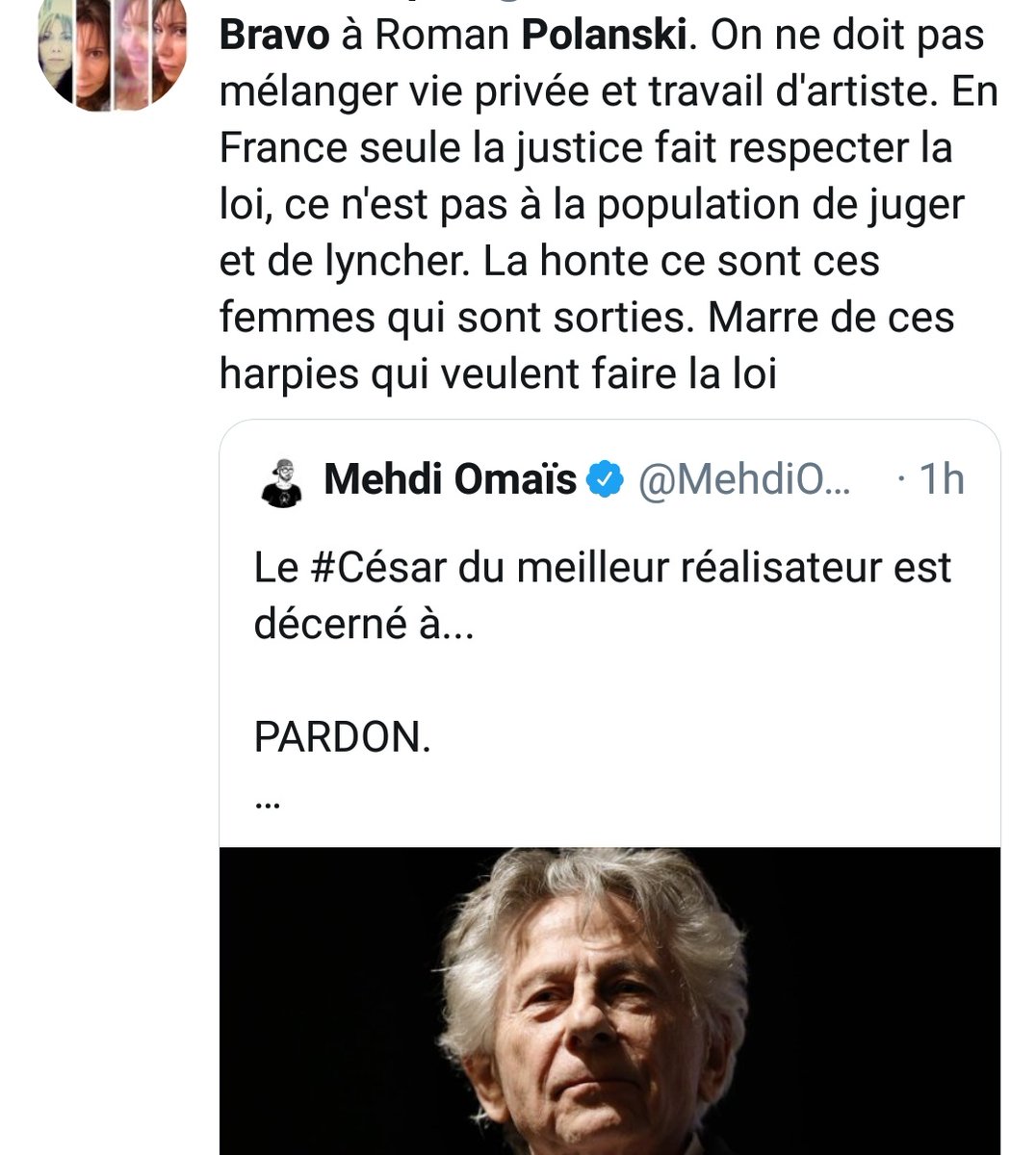 TearsDeMascu's tweet photo. La honte.

Les "erreurs" de Polanski :

X, 10 ans.
X, 16 ans.
Mallory 29 ans.
X, 9 ans.
Renate, 15 ans.
Robin, 16 ans.
Valentine, 18 ans.
Marianne, 10 ans.
X, 15 ans.
X, 12 ans.
Samantha, 13 ans.
Charlotte, 16 ans.

#Cesar2020 #Tocards2020

Bravo Florence Foresti et Adèle Haenel. https://t.co/Ki7uWKp9ZN