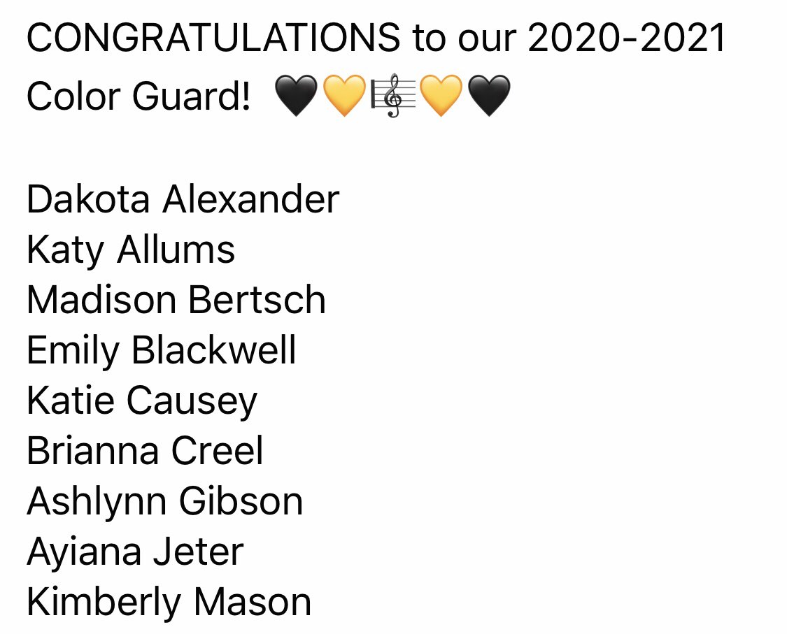 chsjacketband's tweet photo. CONGRATULATIONS to our 2020-2021 Color Guard!          🖤💛🎼💛🖤 https://t.co/X3gx5mph8a