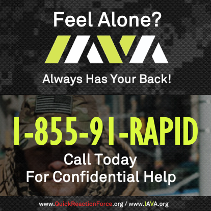 iava's tweet photo. Feeling alone and unsure where to turn? Reach out to #IAVA's Rapid Response Referral Program today. A Veteran Care Manager is standing by to support, anytime day or night. Call 1-855-91RAPID. https://t.co/wbzbxf4kf5
#VETSAFETYNET #IAVAQRF #VETSRISING #IAVARRRP https://t.co/MsM4VySNlX