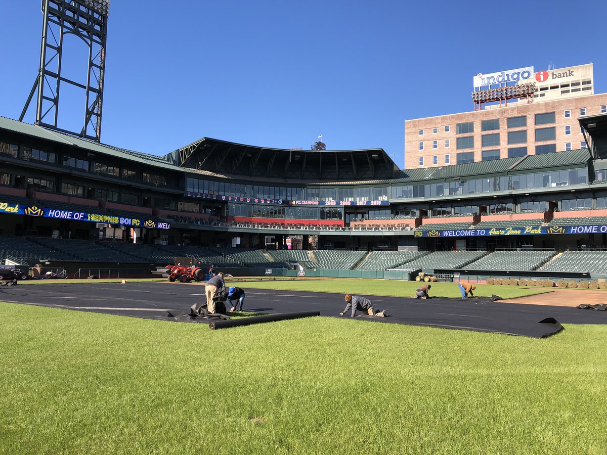 PollockLandscap's tweet photo. Getting the field ready for the first 2020 901FC game at home .
.
#pollocklandscaping #autozonepark #901memphis #901fc #memphis901fc #soccer #redbirds #memphis #tennessee https://t.co/sDvOQ5Kyyz