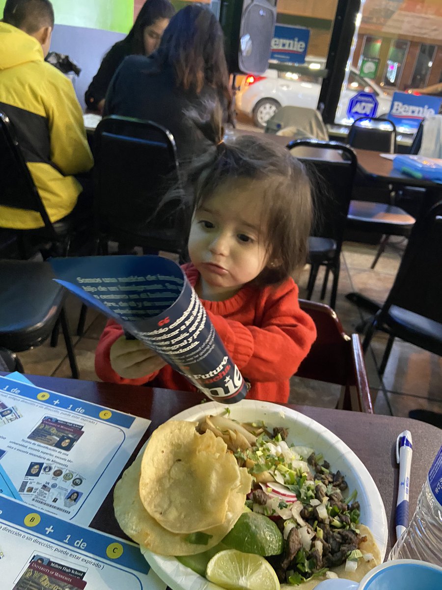 OteroAmanda's tweet photo. She just said “Bernie!” when I handed her the lit. Great phone banking partner! #MNforBernie #NotMeUs https://t.co/DntodE7so6