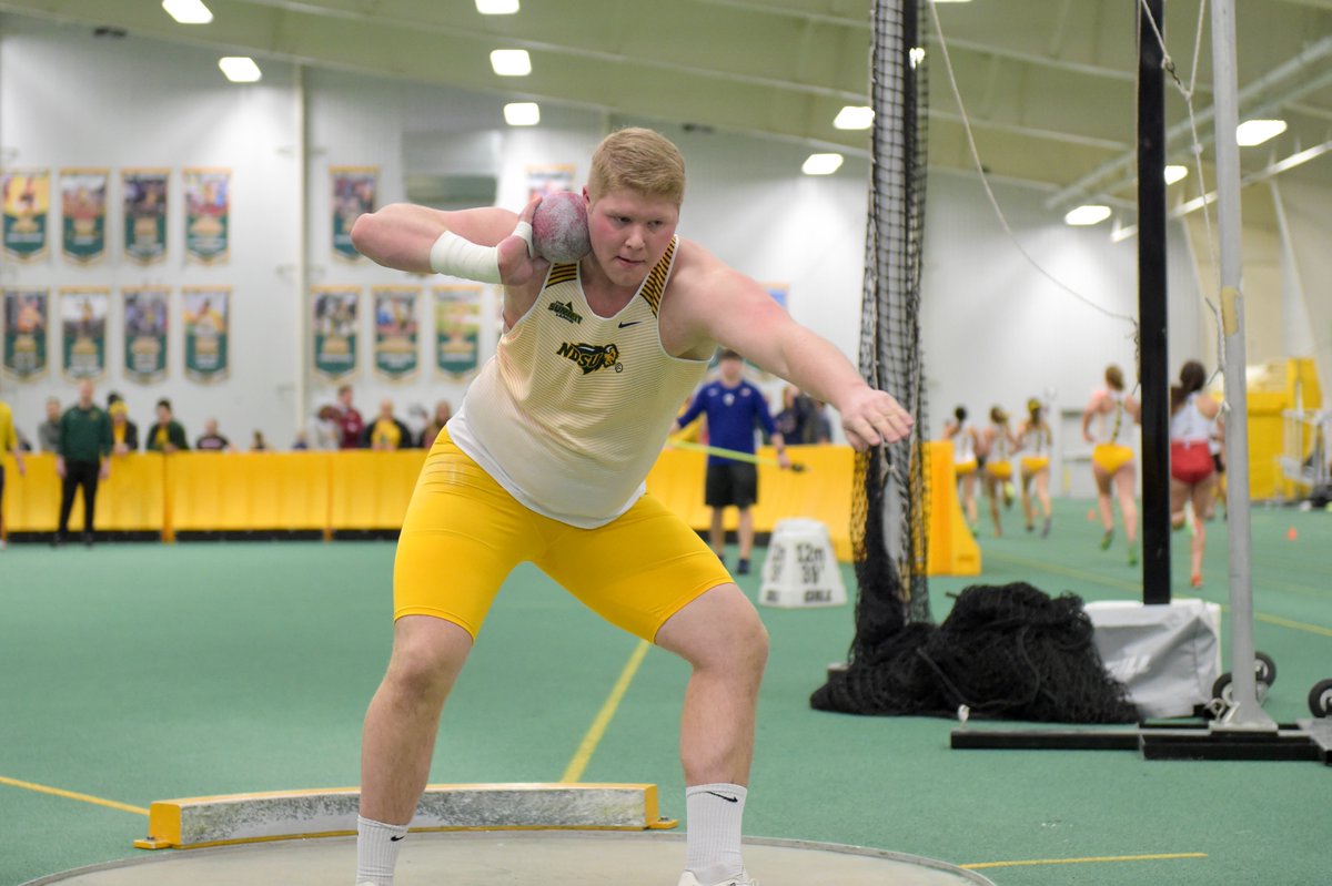 NDSUTrackField's tweet photo. Redshirt freshman Clayton Hannula threw a personal-best 57-11.75 (17.67m) in the shot put for 6th place, moving up to 10th in NDSU indoor history. https://t.co/3sEoPPR2zd