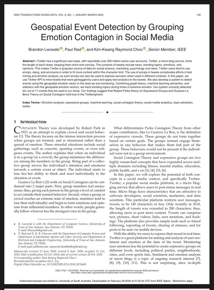 RaymondChooAu's tweet image. #Geospatial #EventDetection by Grouping #Emotion #Contagion in #SocialMedia, #IEEETrans #BigBata doi.org/10.1109/TBDATA… @UTSAResearch #cybersecurity #AI #MachineLearning #deeplearning #Twitter #topicextraction #SocialNetworks #SocialContagion