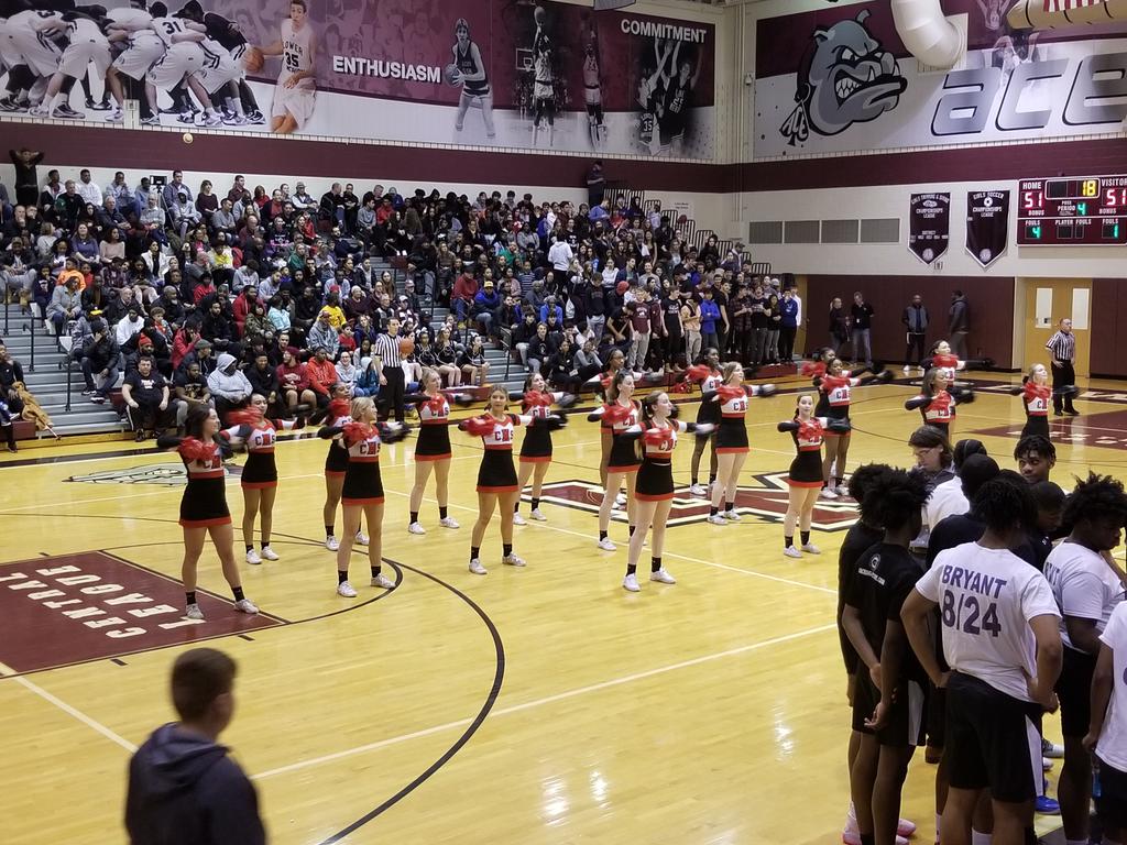 Our Red Raider cheerleaders getting our Raider fans fired up for the 4th quarter at Bryant Gymnasium. Game tied 51-51 after 3. <a href="/CASDCASH/">CASD CASH</a> <a href="/CoatesvilleASD/">Coatesville Area School District</a>