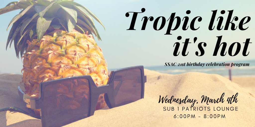 OliviaRoseNews's tweet photo. Gearing up for spring break? Don't miss this awesome SSAC event this Wednesday, March 4 at 6pm in SUB 1! Enter a raffle to win Beats Headphones, a weighted blanket, an Echo, and more! 

#MimsPR #SSBAW #GMU #PR #socialmedia https://t.co/0LhWELO6RF