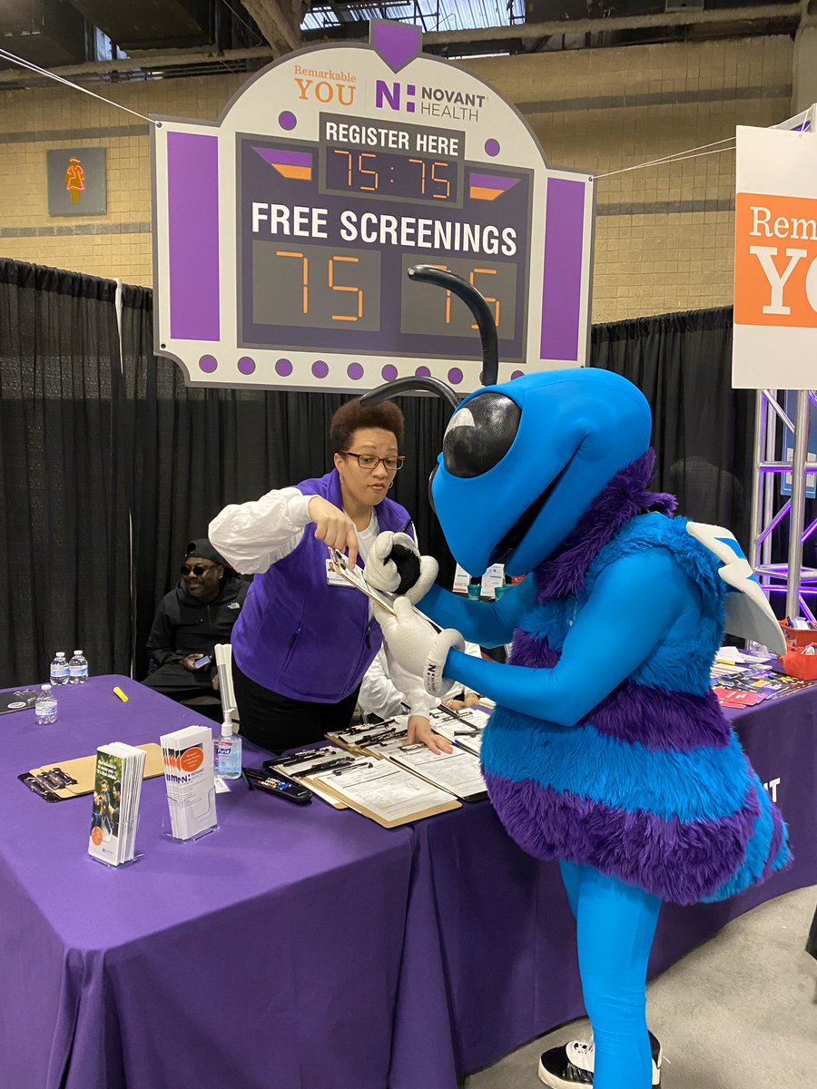 NovantHealth's tweet photo. Even @HugoTheHornet is taking advantage of our free #RemarkableYou health screenings at #CIAAFanFest2020 Health Pavilion! https://t.co/re8Hdvn5L2